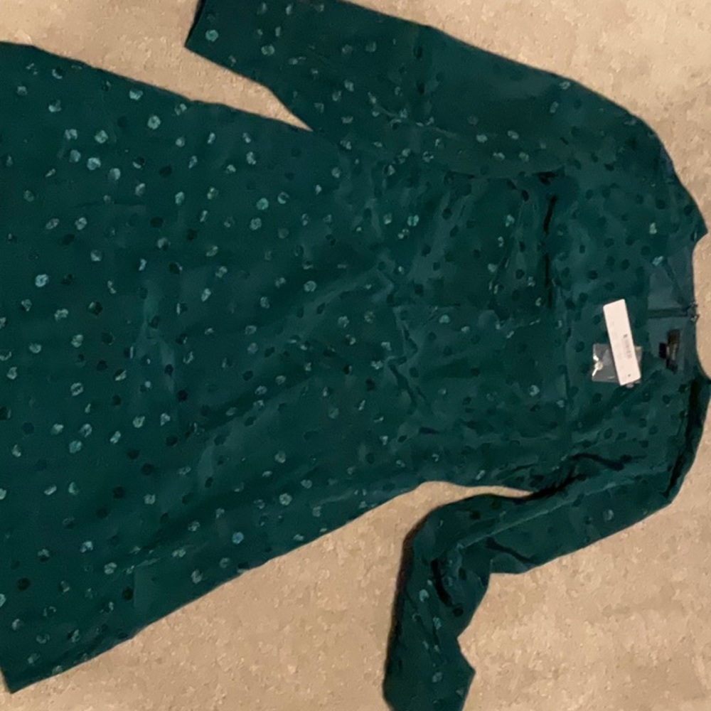 J. Crew Emerald Green print long-sleeve dress
